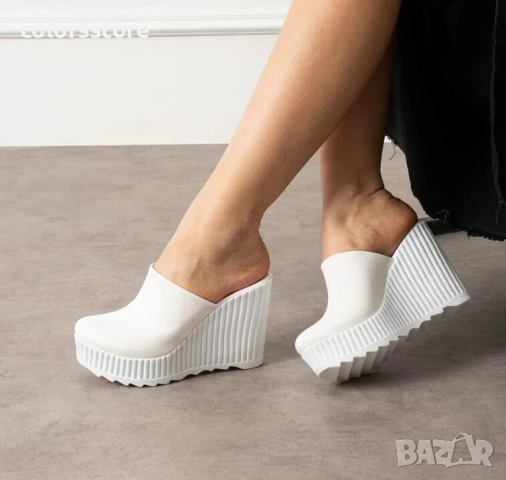 Чехли на платформа - бяла кожа - CN10 