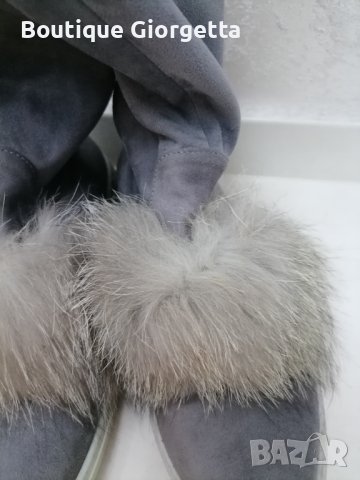 Чизми от велур с естествен пух, снимка 3 - Дамски ботуши - 36925744