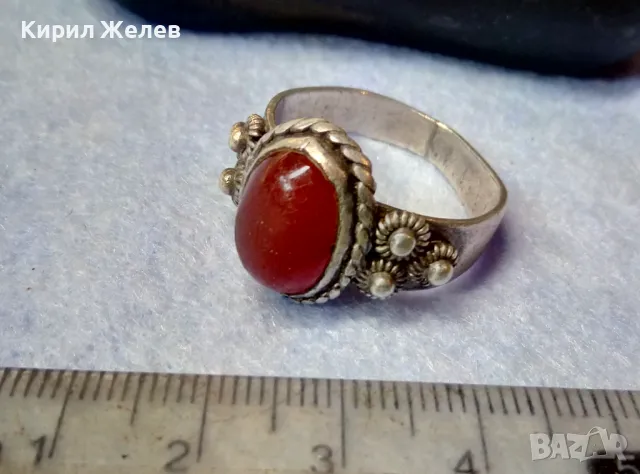 Старинен СКЪПОЦЕНЕН ОСМАНСКИ СРЕБЪРЕН ПРЪСТЕН СРЕБРО ВИСОКА ПРОБА с РЪЧНО ШЛИФОВАН КАРНЕОЛ 47482, снимка 2 - Антикварни и старинни предмети - 49273024