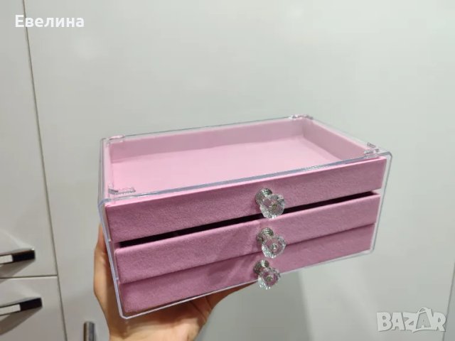 Кутия за бижута с рафтчета, розово кадифе, страхотна за подарък на жена или момиче, снимка 10 - Други - 48036699