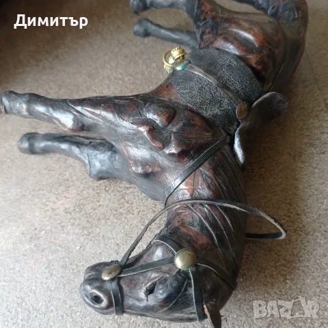 Ретро винтидж кон от естествена кожа – Колекционерска фигура (22 см), снимка 8 - Антикварни и старинни предмети - 55968539