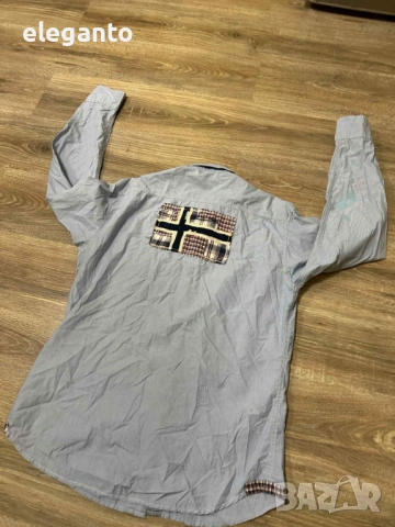 Мъжка памучна риза дълъг ръкав Napapijri Flag slim fit Long sleeve shirt , XXL размер, снимка 7 - Ризи - 53262649