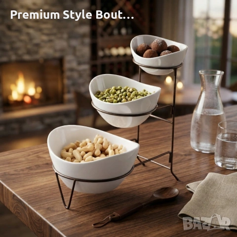 Комплект 3 керамични купи за ядки на три нива с метална стойка, снимка 6 - Други стоки за дома - 53923891