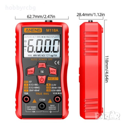 Мултиметър мултицет M118A True RMS с фенер и NCV тест, снимка 4 - Други инструменти - 40870719