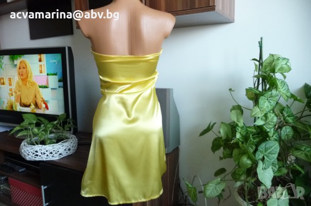 жълта рокля сатен размер С, снимка 2 - Рокли - 36652852