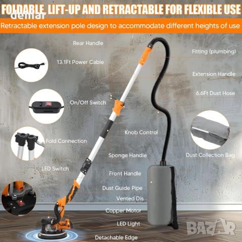 Електрическа шлайфмашина за гипсокартон VELPAX 1250W, 11.5A, 500-1800 об/мин, снимка 6 - Други инструменти - 51746315