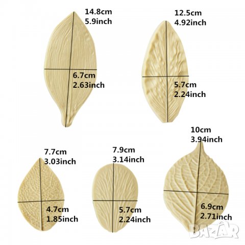 Силиконови молдове с листа 5бр., снимка 2 - Форми - 38489846