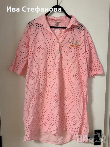Нова елеганта розова туника  100 % памук памучна риза блуза рязяна дантела дантелена Италия 