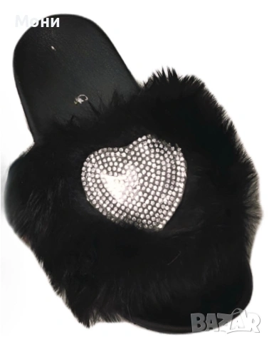 Детски пухести чехли с блестящ акцент Сърце от камъчета, снимка 4 - Детски джапанки - 53921373