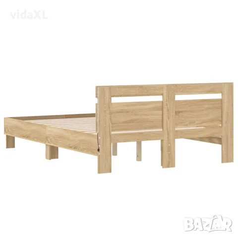 vidaXL Рамка за легло с табла и LED, дъб сонома, 120x200 см, снимка 9 - Спални и легла - 56146677