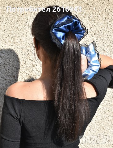 Луксозно Сатенено Скрънчи/Ластик за Коса с Дантела (избор на цвят), снимка 7 - Аксесоари за коса - 38640712