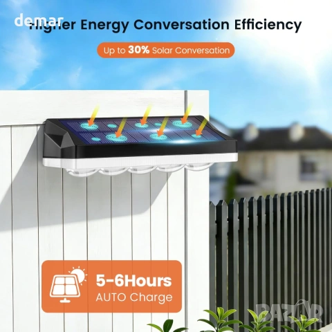 Соларни осветителни тела за огради, бяло/студено бяло и RGB 8 цвята, 5 лещи, 1 брой, снимка 4 - Соларни лампи - 54108823