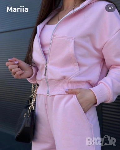 Розов спортен комплект – худи с цип и джогъри, снимка 3 - Костюми - 53100877