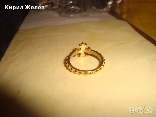 КРЪСТОВИДЕН ПОЗЛАТЕН СТОМАНЕН МОДЕН АРТ ПРЪСТЕН 24990, снимка 4 - Пръстени - 34529373