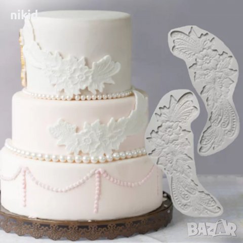 Големи плетени цветя дантела силиконов молд форма за украса декор торта фондан и шоколад и др., снимка 2 - Форми - 22011244