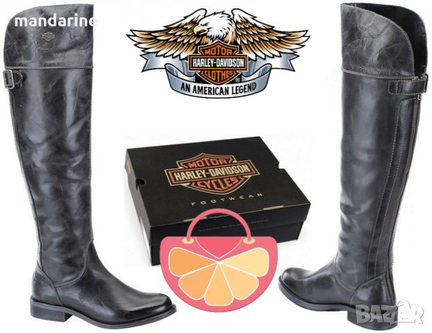 ПРОМО 🍊 HARLEY DAVIDSON 🍊 Дамски кожени ботуши над коляното в черно 35/36 номер нови с кутия, снимка 11 - Дамски ботуши - 19739171