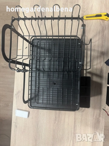 Сушилник за съдове XXL двупластов с оттичане черен стомана пластмаса 42x30x32 см, снимка 8 - Сушилни - 54166282