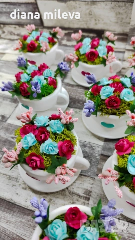 Сладурски чашки с нежни цветлета в тюркоаз и розово!!, снимка 9 - Декорация за дома - 53304069