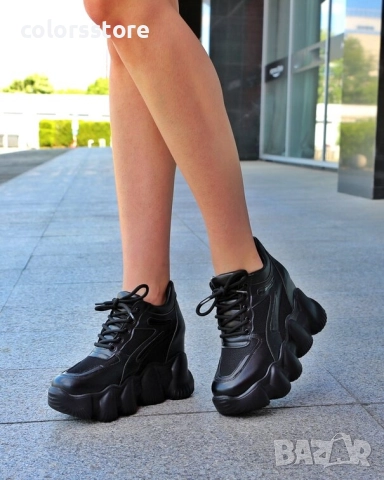 Кецове на платформа - черна кожа, мрежа и лак - PA786 , снимка 2 - Кецове - 51334339