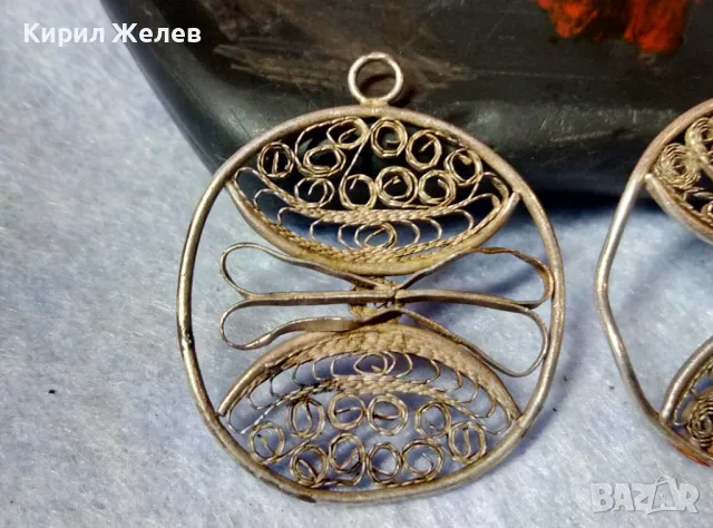 ДВЕ СТАРИННИ ФИЛИГРАННИ СРЕБЪРНИ ВИСУЛКИ ВИСОКА ПРОБА СРЕБРО РЕТРО НАКИТИ РЪЧНА РАБОТА 48582, снимка 4 - Антикварни и старинни предмети - 48473906