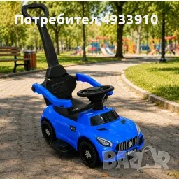 Детска кола за бутане с родителски контрол 2 в 1 – Светлини, звуци и педал за газ, синя