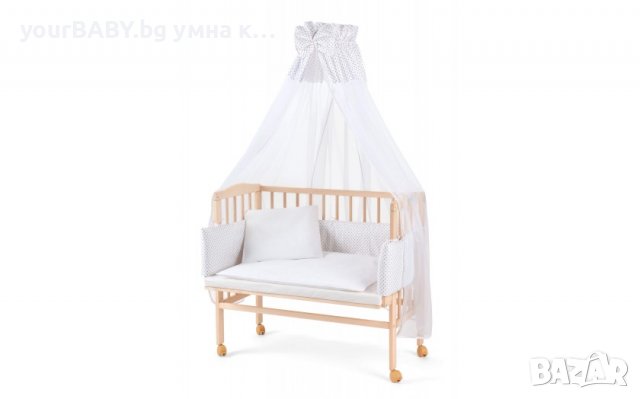 Детско Странично Легло 2в1 тип Next to Me с P8 Матрак и Аксесоари  - Цвят Натурал