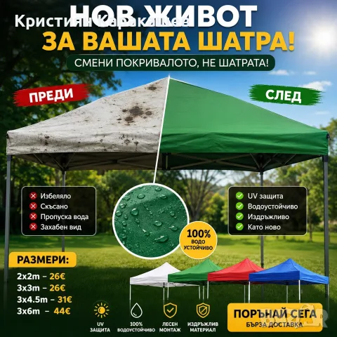 Покривало за шатра 2х2м/3х3м/3х4,5м/3х6м