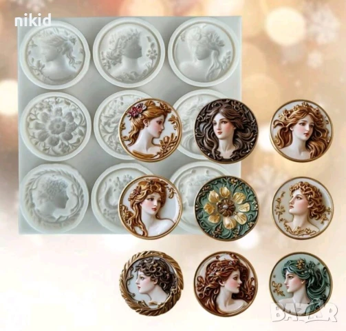 9 Кръг лице момиче жена брошка силиконов молд форма фондан шоколад декор гипс 