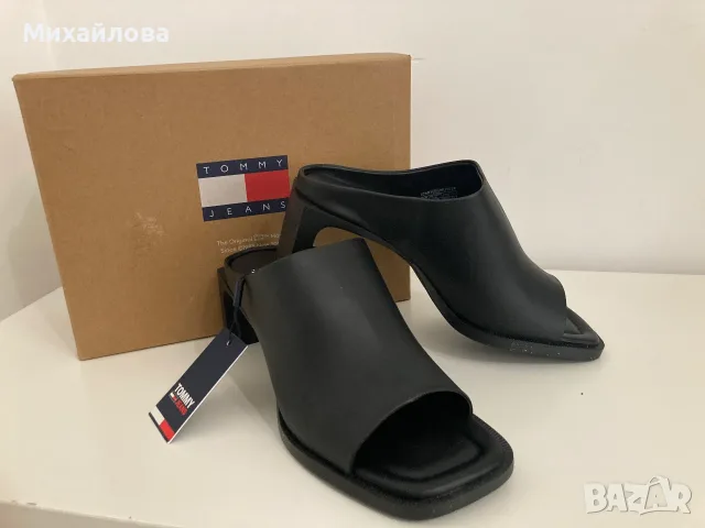 Кожено сабо с ток на Tommy Jeans, Черено, ново с етикет, размер 40, снимка 3 - Дамски обувки на ток - 55795233