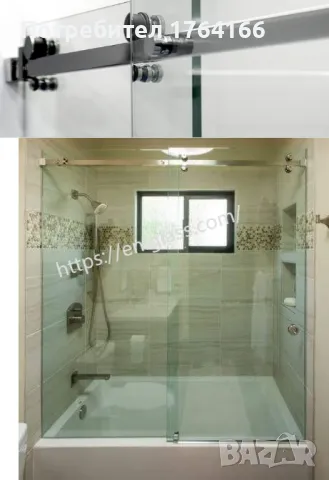 Стъклен параван за вана по поръчка с плъзгаща алфа система, снимка 1