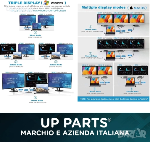 Нова проверена докинг станция UP PARTS usb-C хъб, UP-DS-9830K, 14 в 1 с Kensington Lock, 2 HDMI 4K.., снимка 2 - Кабели и адаптери - 52446417
