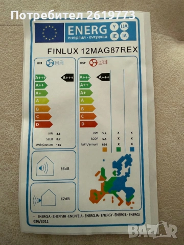 Климатик Finlux 12, снимка 2 - Климатици - 53020587