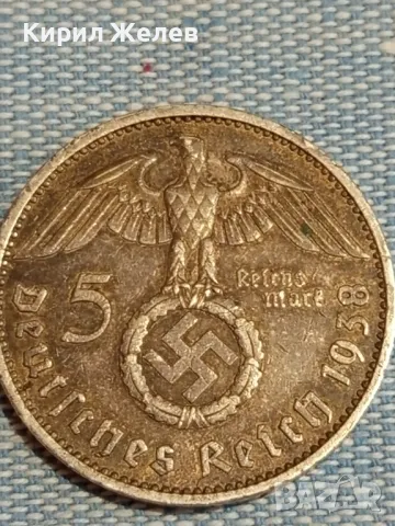 Сребърна монета 5 райхсмарка 1938г. Трети райх Нацистка Германия с свастика 29308, снимка 5 - Нумизматика и бонистика - 47910521