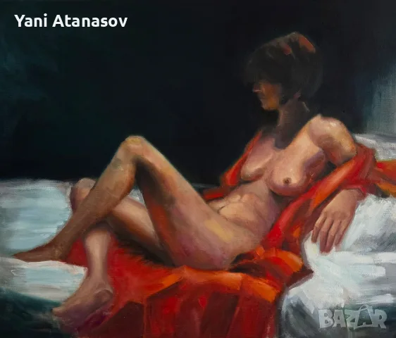 Авторска маслена картина "Тишина в червено“ (65×54 см)масло/платно, снимка 2 - Картини - 55874697