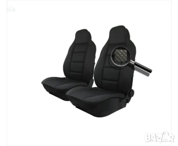 Калъфи за предни седалки, 2бр. протектори, кожа + текстил, черен, снимка 2 - Аксесоари и консумативи - 38278224