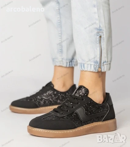 Черни дамски маратонки, украсени с брокат Likana, снимка 4 - Маратонки - 51098581