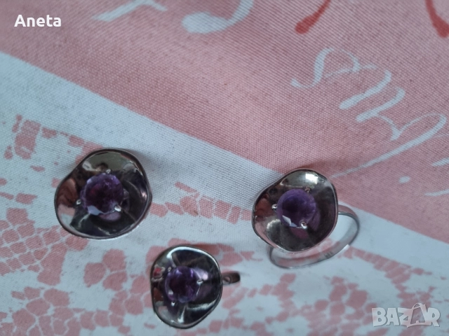 Комплект с аметист, снимка 6 - Бижутерийни комплекти - 52470645