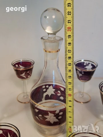 ретро сервиз за ракия цветно гравирано стъкло със златен кант, снимка 8 - Чаши - 50723370