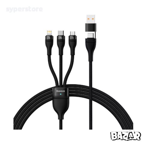 Кабел USB или Type C към Lightning, Micro USB и Type C 1.5m 100W Baseus CASS030201 Cable USB 3 in 1, снимка 1 - USB кабели - 38624611