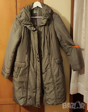 🧥 Дамско дълго шушляково яке със стилна голяма яка, сиво-кафяво, елегантно и различно, хамелеон|2XL