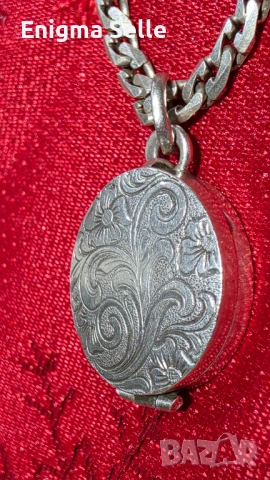 Сребърен синджир със винтидж сребърен медальон - муска - кутийка с тайник, амулет, сребро 13,82 гр, снимка 3 - Колиета, медальони, синджири - 54161122
