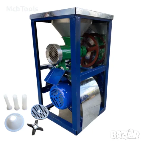 Месомелачка чугунена Румънска №32 с електромотор и метална фуния + плот