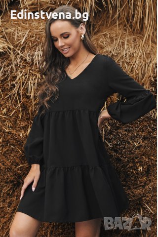 Дамска рокля с дълъг ръкав в черен цвят, снимка 1 - Рокли - 40526332