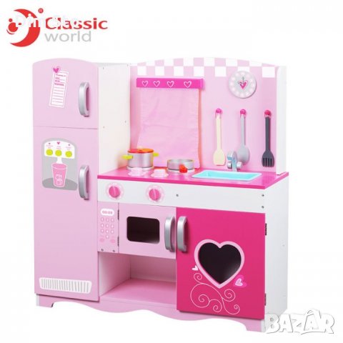 Детска кухня (дървена) - Classic World - Розова, снимка 2 - Играчки за стая - 35635533