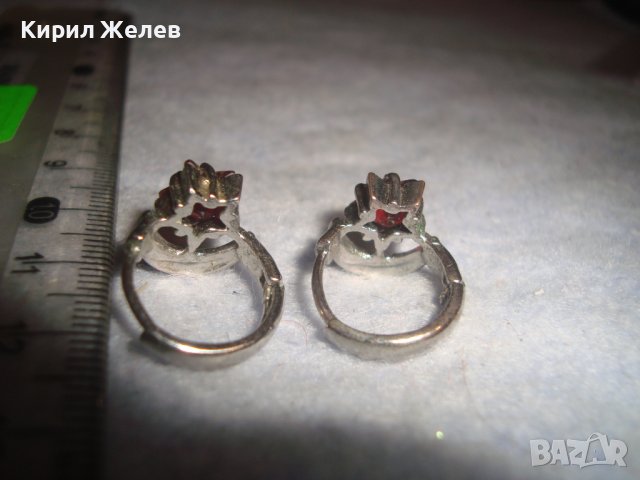 КРАСИВИ ЗВЕЗДОВИДНИ МЕДНИ ПОСРЕБРЕНИ РЕТРО ОБЕЦИ с ФАСЕТИРАНИ ЦВЕТНИ КРИСТАЛИ - ГРАНАТ 31351, снимка 6 - Обеци - 38033435