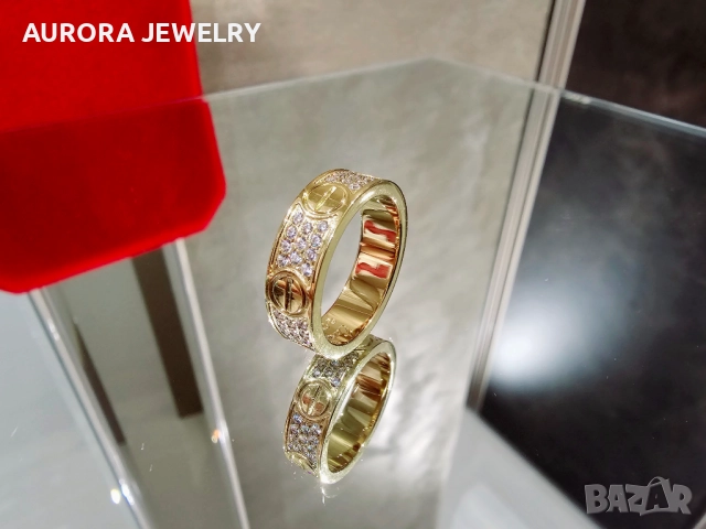 CARTIER Love Band Gold Classic Model Paved Diamonds Пръстен, снимка 2 - Пръстени - 52843811