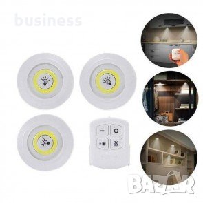 Комплект 3 бр. LED лампи на батерия с дистанционно, снимка 2 - Лед осветление - 31825523