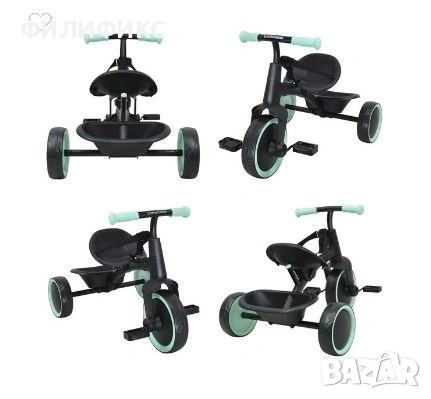 Детска триколка 2 в 1 – защитен колан, черно и мента – детска вело триколка – НОВА, снимка 4 - Детски велосипеди, триколки и коли - 53054154