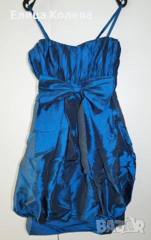 Сатенена рокля тип балон в турсо синьо, снимка 1 - Рокли - 29253974