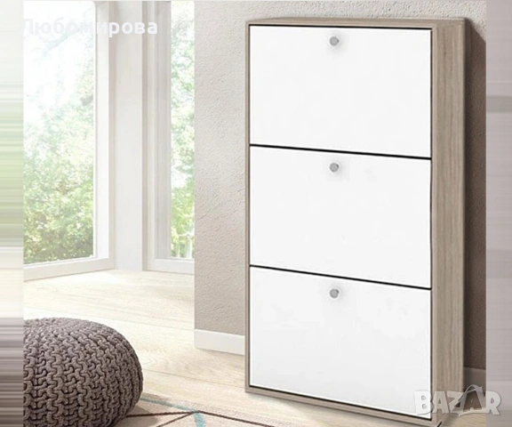 Шкаф за обувки Сити/ Сонома тъмна /Бяло гладко двуредов механизъм, снимка 4 - Шкафове - 54168820